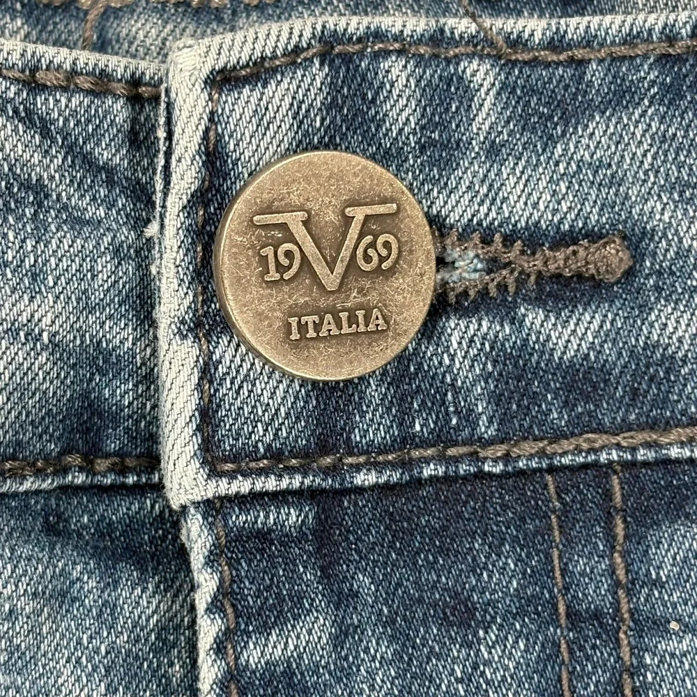 Versace V1969 Abbigliamento Sportivo Shorts Mens 30 Blue‎ Denim Moto Acid Wash